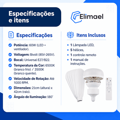 VentLux™ - Ventilador Inteligente de Teto com Led